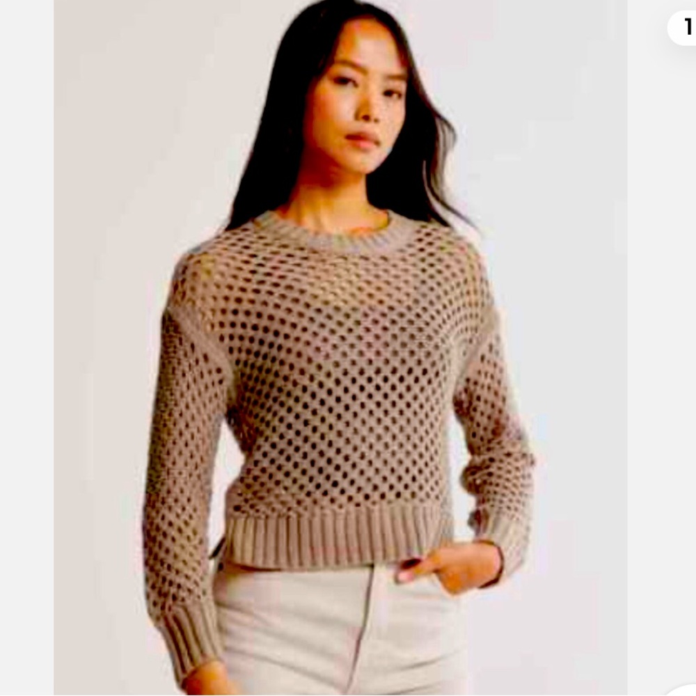 ABERCROMBIE & FITCH WOMEN'S Long-Sleeve Crochet Crew Top NWT